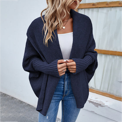 New Loose Knitted Sweater Solid Color Bat Sleeve Large Lapel Cardigan Autumn And Winter Fashion Jacket For Women Clothing