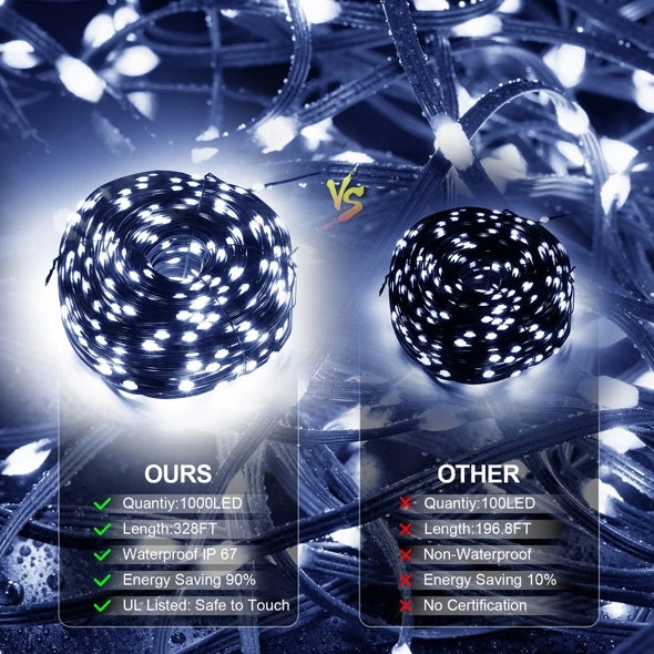 Christmas Rope Lights,1000LED 328Ft Outdoor Decorative String Strobe