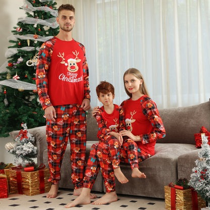 European And American Long Sleeve Home Wear Printed Plaid Christmas Suit