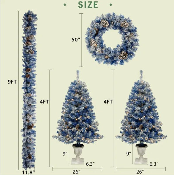 Pre-lit Xmas Tree Artificial Christmas 4-Piece Set