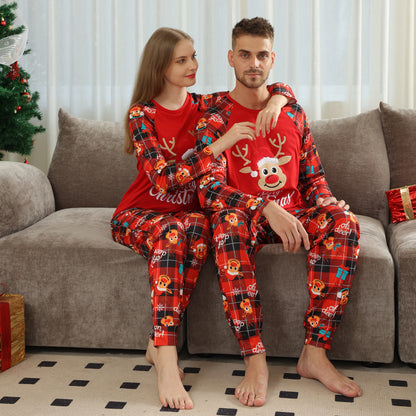 European And American Long Sleeve Home Wear Printed Plaid Christmas Suit