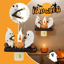 2024 Ghost Campfire Flickering Nightlight 2 Ghosts Roasting Plug Wall Spooky Fire Marshmallow Night Light For Halloween Decor