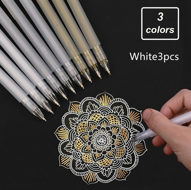 3Pcs Premium White Gel Pen Set 0.6mm Fine Tip Sketching Pens